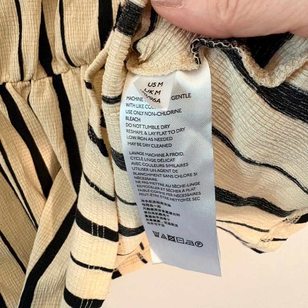 Maeve Anthropologie One Shoulder Ruffle Peplum Top Striped Cream Black Medium - Picture 8 of 8